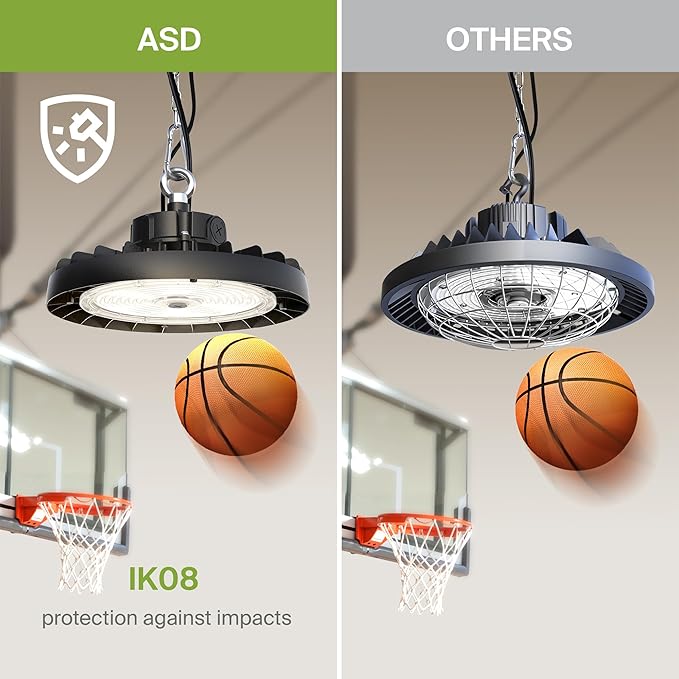 ASD LED High Bay UFO Light Fixture, Commercial Shop Lighting | 3CCT, Dimmable, IP69K Waterproof, DLC Premium, UL Listed | 200W 31900LM 3000-5000K 100-277V | Warehouse, Garage, Workshop Lamp | Black