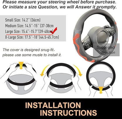 PINCTROT Large Size Comfy Grip Steering Wheel Cover, Anti-Slip Design, 15.5-15.75 Inch(Silicone Orange)