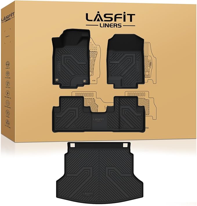 LASFIT Floor Mats & Trunk Mat for Honda CR-V CRV 2012-2016 EX & LX & SE & No Subwoofer, Custom Fit All Weather Protection TPE Floor Liner,1st & 2nd Row & Trunk Liner, Black (Not Fit EX-L & Touring)