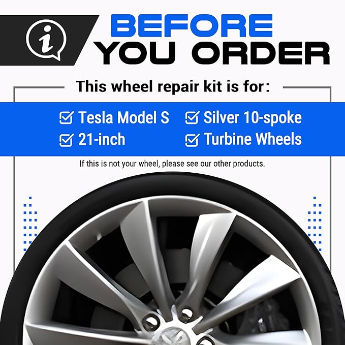 Premium Tesla Wheel Curb Rash Repair Kit for Model S 21-inch Silver Turbine Rims - DIY Kit with Color-matched Touch Up Paint - Made in USA