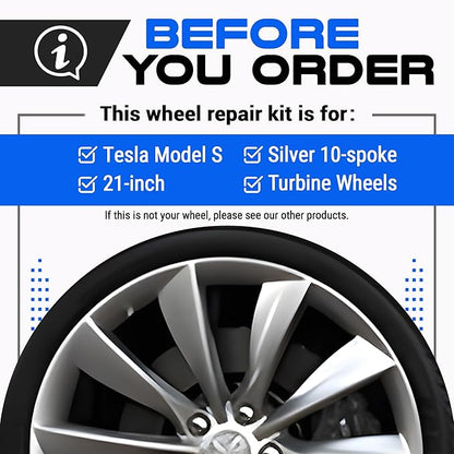 Premium Tesla Wheel Curb Rash Repair Kit for Model S 21-inch Silver Turbine Rims - DIY Kit with Color-matched Touch Up Paint - Made in USA