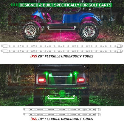 LEDGlow 12pc Million Color LED 4-Seater Golf Cart Underglow Neon Lighting Kit with Wheel Well & Interior Lights Fits EZGO, Yamaha, Club Car, ICON, Evolution, Tomblerin, Star EV - for 12-Volt Battery