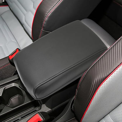 SXCY for 2024 VW Tiguan Armrest Cover for Volkswagen Tiguan 2024 Accessories 2018-2022 2023 2024 Tiguan Center Console Cover 2024 Tiguan Middle Console Cover (Black Leather Cover)