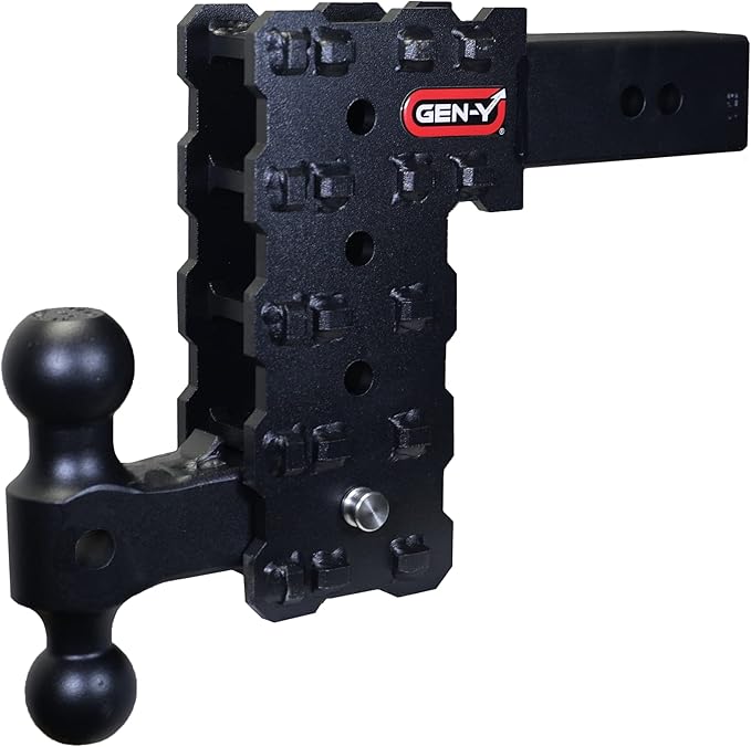 GEN-Y Hitch Solid Shank Adjustable Tow Hitch with Dual-Ball for 2.5" Receiver - 7.5" Drop - 16,000 LB Towing Capacity - 1,600 LB Tongue Weight - Black