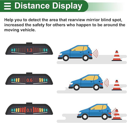 Motoforti Universal Car Auto Vehicle Reverse Backup Radar System Reverse Parking Sensors Alarm Buzzer Reminder Distance Detection Gray 4Parking Sensors