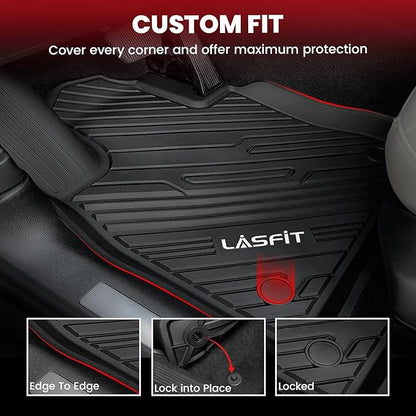 LASFIT Floor Mats for Ford Explorer 2020-2025 6 Passenger TPE All Weather Protector Anti-Slip Floor Liners, 2025 2024 2023 2022 2021 2020 Explorer 6 Seats Accessories, 1st 2nd & 3rd Row, 4pcs Black
