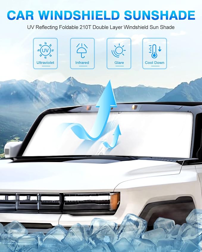 KUST Windshield Sun Shade for GMC Hummer EV 2022-2023 2024 2025 Window Shade Sun Visor Cover Foldable Blocks UV Rays Keep Your Car Cooler