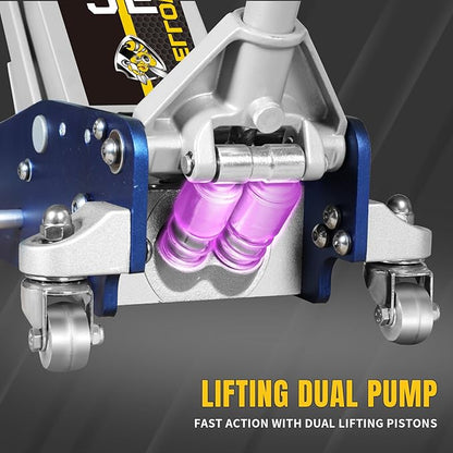 YELLOW JACKET Floor Jack 2.5 Ton Hydraulic Low Profile Aluminum and Steel Racing Car Jack with Fast Lifting Dual Pump, 5500 lbs Capacity