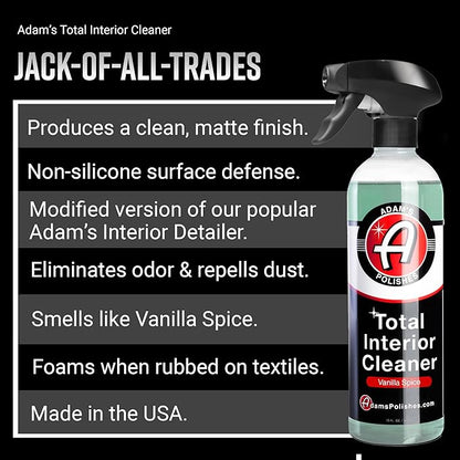 Adam's Polishes Total Interior Cleaner & Protectant, Quick Detailer & SiO2 Protection, Ceramic Infused, Anti-Static, OEM Finish, For Leather, Vinyl, Plastics, Glass & More