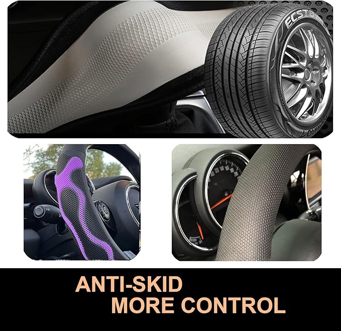 PINCTROT Large Size Comfy Grip Steering Wheel Cover, Anti-Slip Design, 15.5-15.75 Inch(Silicone Purple)