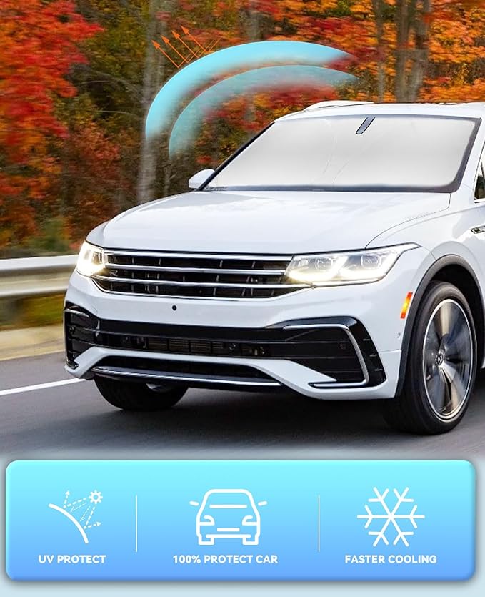 Windshield Sun Shade Car Sunshade for 2018-2025 Volkswagen VW Tiguan Accessories Windshield Sun Visor Cover for VW Tiguan Foldable Front Window Shield Protect Car from Sun Rays Heat Protection