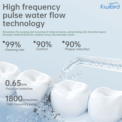 KIWIBIRD Mini Water Flosser for Travel, Ultra-Portable Cordless Oral Irrigator with UVC Light, IPX8 Waterproof 3 Modes, 230mL Teeth Cleaner for Tonsil Stones & Braces Care - Home & Travel (Purple)