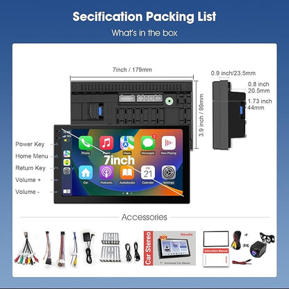Wireless CarPlay Screen for Car & Android Auto Head Unit - Touchscreen 7 Inch Double Din Car Stereo with Backup Camera for All Cars (2+32GB)