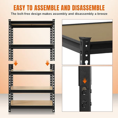 BIG RED Storage Shelving Unit, 5-Tier Adjustable, Heavy Duty Metal Garage Shelves/Utility Rack for Kitchen, Pantry, Basement, Bathroom, Laundry - 2,000 lbs Capacity, Black, 72" H x 35" W x 12" D