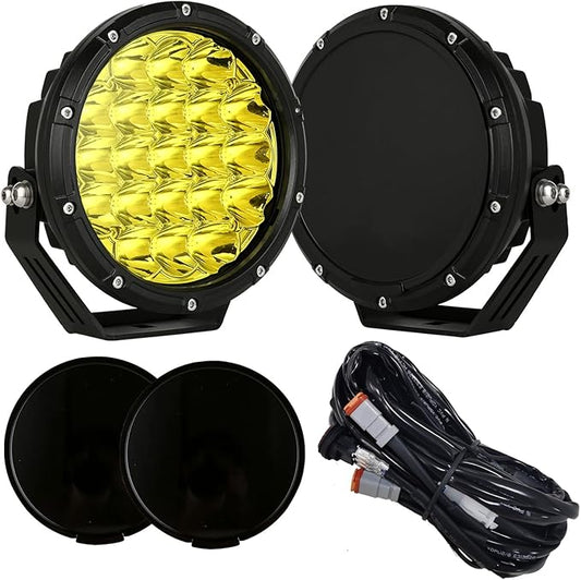 BIGLION.X 7inch Amber Round Off Road Lights Pair 210W 32000LM Super Bright Yellow LED Offroad Driving Lights Spot Lights Waterproof IP68 With EMC 12V-32V for Pickup Trucks SUV UTV