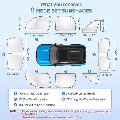 8pcs Car Window Shades for Ford Bronco Sport 2021-2024 2025 Accessories,Windshield Side Rear Full Sunshade,Sun Visor UV Blocking, Privacy Protection and Blackout for Camping Outdoor