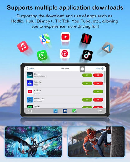 Upgraded Apple Carplay Screen for Car, 9" Wireless CarPlay & Android Auto Car Stereo Touch Screen, Car Play Supports Netflix/YouTube/TikTok, App Store, Screen Flip, GPS Navigation, Voice Control