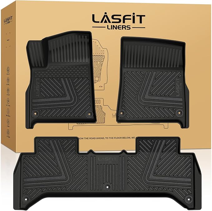 LASFIT Floor Mats for Rivian R1T 2024 2023 2022, All Weather Floor Liner TPE Custom Fit Car Mats for Rivian R1T 1st & 2nd Row Rubber Mats, Black,Tasteless, Durable and Easy to Clean