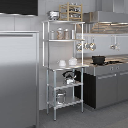 AmGood Stainless Steel Work Table with 2 Shelves | NSF (18" x 30" Table with 2 Shelves + 12" Overshelf)