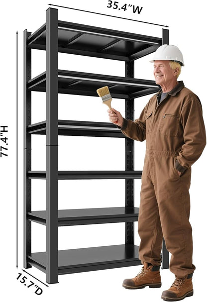 Simple Design, 500 lbs Load Capacity per Level, Free Height Adjustment Ready to Install, Basement, Garage, Warehouse Universal, Black (77.4 “H*35.4 ”W*15.7 "D)
