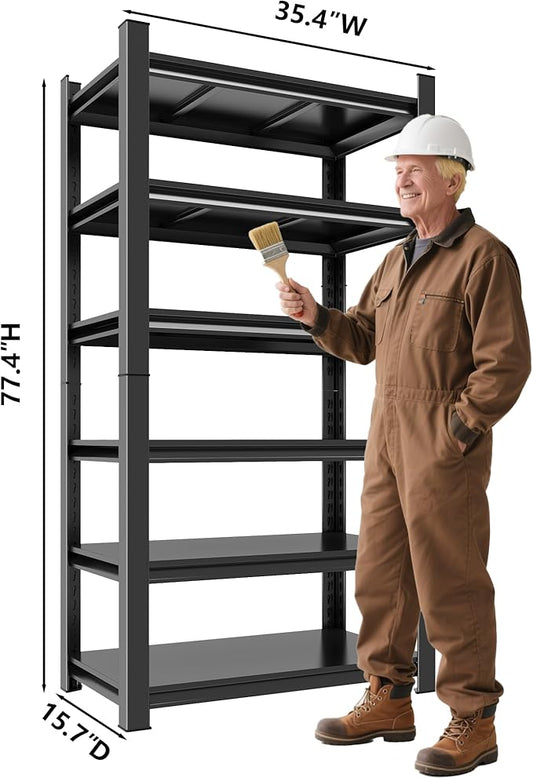 Simple Design, 500 lbs Load Capacity per Level, Free Height Adjustment Ready to Install, Basement, Garage, Warehouse Universal, Black (77.4 “H*35.4 ”W*15.7 "D)