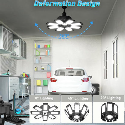 Garage Light - 240W 24000LM 6500K Garage Lights Ceiling LED with 8+1 Deformable Panels, E26/E27 Screw Socket in LED Shop Light for Workshop, Basement, Gym, Barn, Warehouse etc Bay Lighting