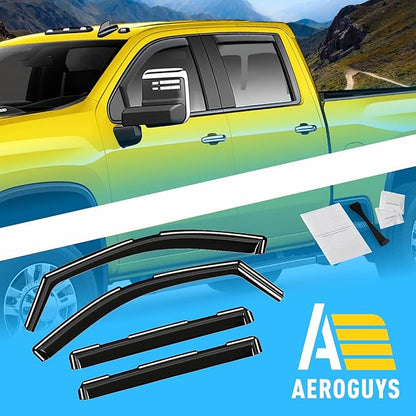 Extra Durable Window Deflectors In-Channel Visors Rain Guards Fit for Chevy Silverado/Sierra 2500HD/3500HD 2020-2025 Crew Cab, Sun Visors, Wind Vent for Shades, Exterior Car Accessories - 4pcs. AG0141