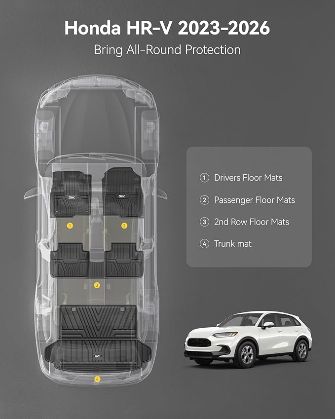 3W Floor Mats & Cargo Liner Fit for Honda HR-V 2023 2024 2025 & Acura ADX 2025, Honda HRV Accessories TPE Custom Fit Floor Liner and Cargo Liner Mat (Include Hybrid) (Not fit Premium Audio System)