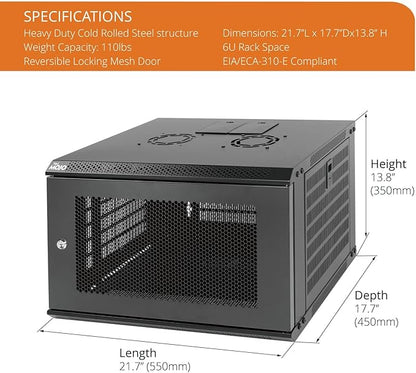 Tecmojo 6U Wall Mount Rack Network Cabinet for 19" IT Equipment,with Lockable Mesh Door and Side Panels,Cooling Fan,450mm Depth (Standard 6U/450mm Deep), Mesh/Black