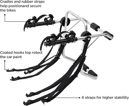 Rockland Aluminum 2-Bike Rack, 70 lbs Capacity, Lightweight Trunk Mount Bike Rack with Hooks and Loops, Fits 2" Receiver for Cars SUVs Minivans