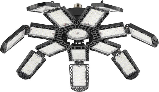 LED Garage Light,Super Bright Screw in E26/E27 Ceiling Shop Work Lamp, 300W 30000 Lumen Deformable Basement Bulb Fixture with 14+1 Adjustable Panels, Lighting for Workshop, Attic