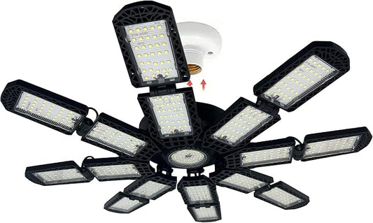 LED Garage Light,Super Bright Screw in E26/E27 Ceiling Shop Work Lamp, 350W 35000 Lumen Deformable Basement Bulb Fixture with 16+1 Adjustable Panels, Lighting for Workshop, Attic