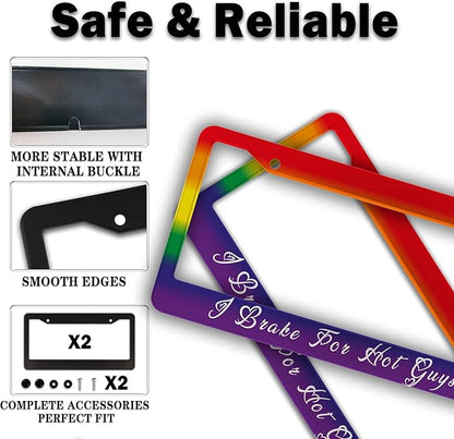 License Plate Frames for Men Rainbow Plate Cover for Car for Women Rainbow Gay Pride Aluminum Metal Car Accessory 2 Pack with Screw Covers Set