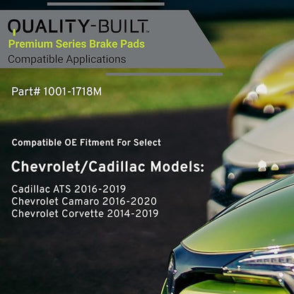 Premium Semi-Metallic Rear Brake Pads (1001-1718M) Compatible with Cadillac ATS 2016-2019, Chevrolet Camaro 2016-2020, Chevrolet Corvette 2014-2019