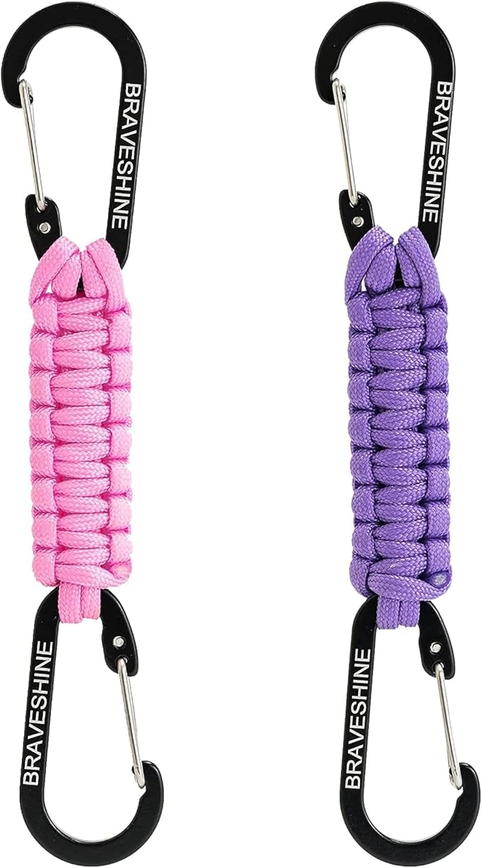 BRAVESHINE Paracord Keychain Carabiner Clip, D Ring Lanyard Hanger Stroller Hook for Water Bottle, Key, Backpacks, Men, Women