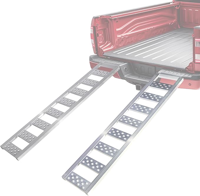 Rockland Straight Aluminum Loading Ramp, 77'' x 13'', 1250 LBS Loading Capacity, Portable Ramp for Motorcycles, Ebikes and ATVs, 2 Pcs