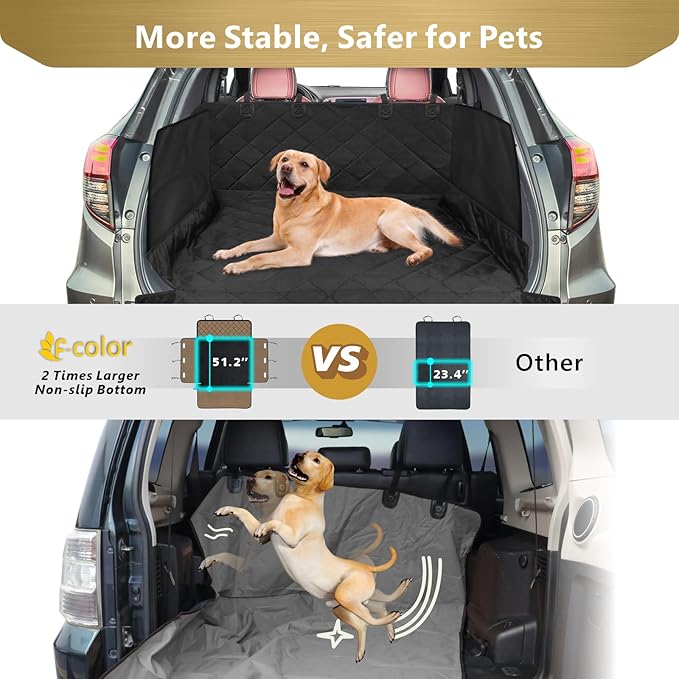 F-color SUV Cargo Liner for Dogs - Waterproof Pet Cargo Liner with Side Flaps, Comfort Dog Cargo Cover with Bumper Flap, Scrachproof Non-Slip Universal Fit SUVs Sedans Trunks Vans, Black