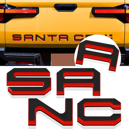 Tailgate Insert Letters Compatible for 2022 2023 2024 2025 Santa Cruz 4D Raised Tailgate Decal Letters (Double Layer Red Edge Black Faced)