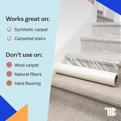 TapeManBlue Carpet Protection Film 36" x 200' roll. Made in The USA. Easy Unwind, Clean Removal, Strongest and Most Durable Plastic Carpet Protector. Clear, Self-Adhesive Surface Protective Film.