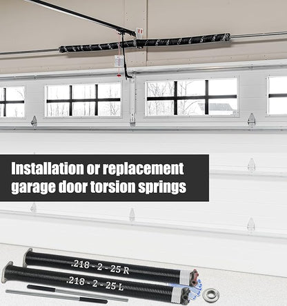 Garage Door Torsion Spring Set, Pair of 2" Electrophoresis Coated Garage Door Spring Replacement with 2 Non-Slip Winding Bars and Bearing, Minimum 16000 Cycles (.218x2x25")