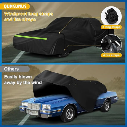 QUNSUNUS Waterproof Car Cover for Pontiac Grand Prix 1978-1996, Outdoor Car Covers with Zipper, All Weather Cover with Straps and Elastic Edges for Wind, Sun, UV and Dust Protection