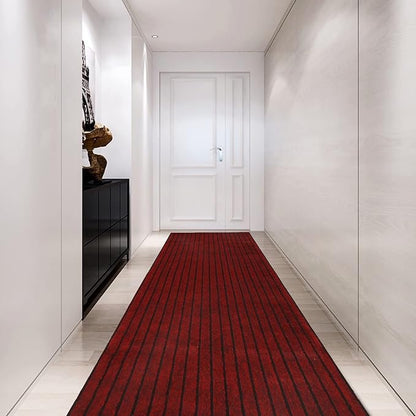 Custom Size Backed Non-Slip Area Rugs Runner, Easy Clean, Waterproof Runner Rugs for Hallway Entryway, Kitchen, Laundry, 4FT x 12FT, Red Stripe