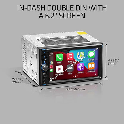 Sound Storm Laboratories DDCP62 Car Stereo - Apple CarPlay, Double Din, 6.2 Inch Capacitive Touchscreen, Bluetooth, No DVD CD Player, AM/FM Radio Receiver, Wireless Remote Control