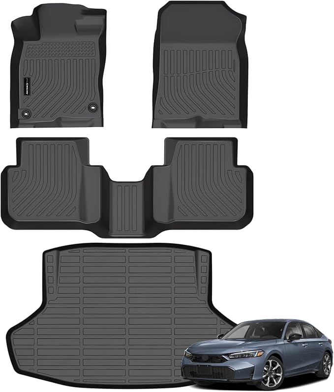 Auxko All Weather Floor Mats Cargo Mat Fit for 2025 2026 Honda Civic Hybrid Sedan TPE Liners Accessories All Season Guard Odorless Anti-Slip Floor Mats Trunk Mat for Honda Civic Hybrid Sedan Black