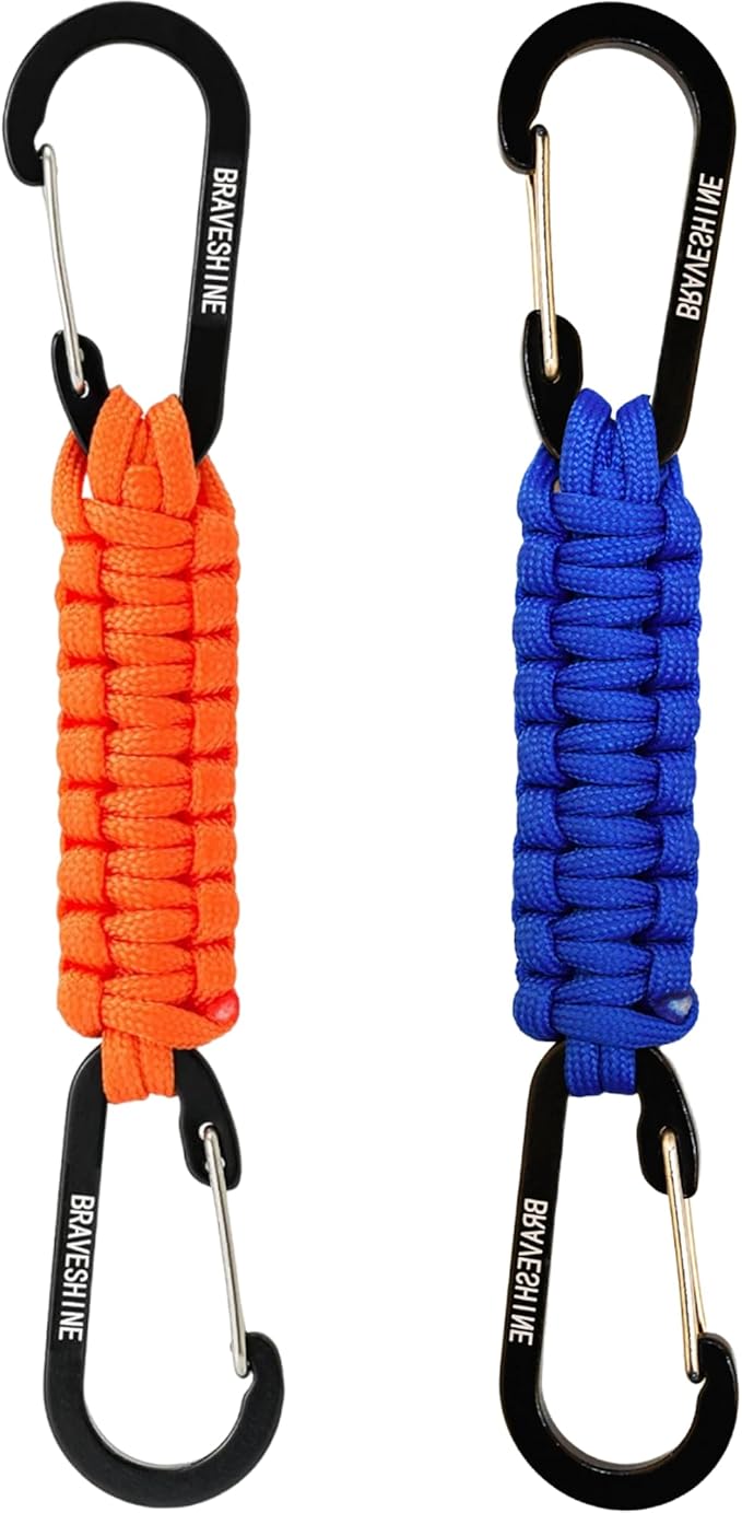 BRAVESHINE Paracord Keychain Carabiner Clip, D Ring Lanyard Hanger Stroller Hook for Water Bottle, Key, Backpacks, Men, Women