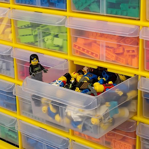 Akro-Mils 24-Drawer Plastic Drawer Storage Cabinet for Garage Organization, Bead Organizer, Building Bricks Storage, Teacher Toolbox, Makeup Organizer, 20-Inch W x 6-Inch D x 16-Inch H, 10124 Yellow
