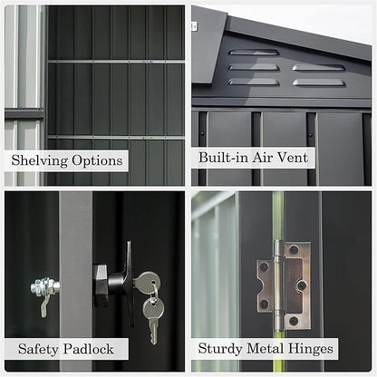 IKERY Galvanized Steel Storage Shed - 10' x 8' with Lockable Door, Extra - Large Metal Garden Shed for Bikes, Tools and Trash Cans, Perfect for Backyard and Patio, Dark Gray