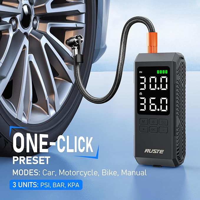 Tire Inflator Portable Air Compressor, Air Pump for Car Tires with Digital Pressure Gauge, 150PSI Rechargeable Battery, LED Light, Cordless Bike Tire Pump for Car, Motorcycle, Bicycle