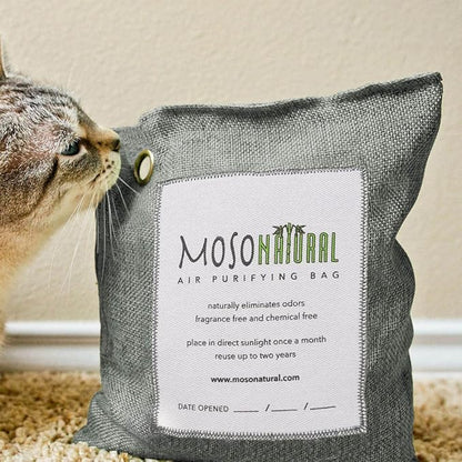 Moso Natural Air Purifying Bag 500g | Premium Bamboo Charcoal Odor Absorber for Home, Bedroom, Kitchen, Basement | Unscented Pet Odor Eliminator | Large Room Charcoal Deodorizer Bag Covers 250sqft