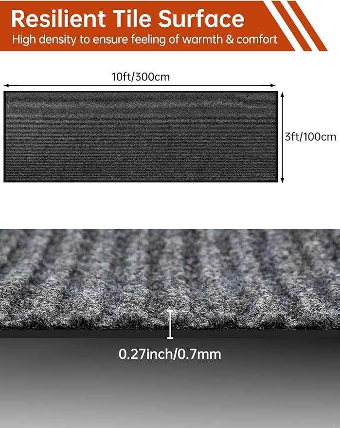 Urban Vista 3' x 10' Commercial Grade Striped Brush Step Entrance Mat, Vinyl Backing, Heavy Duty Indoor Outdoor Door Mat